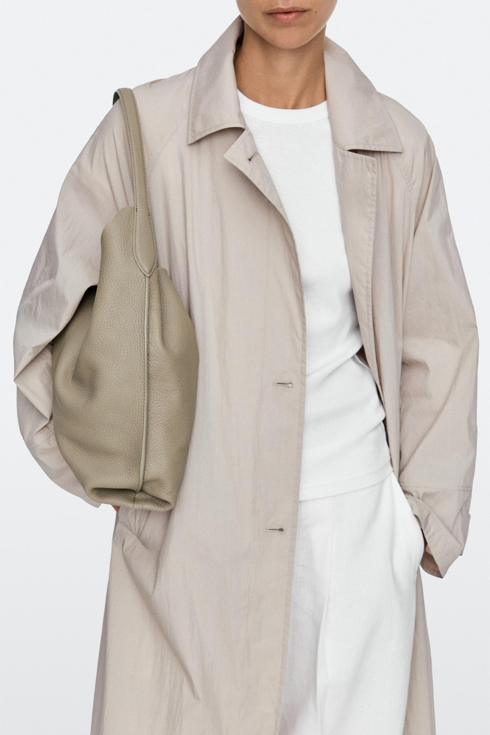 Massimo Dutti Мини-сумка через плечо из кожи наппа, серо-коричневый