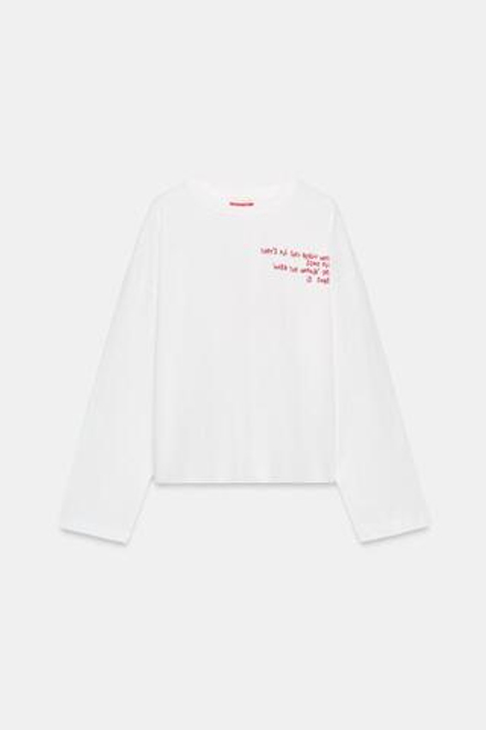 ZARA ФУТБОЛКА ОВЕРСАЙЗ С НАДПИСЬЮ, БЕЛЫЙ