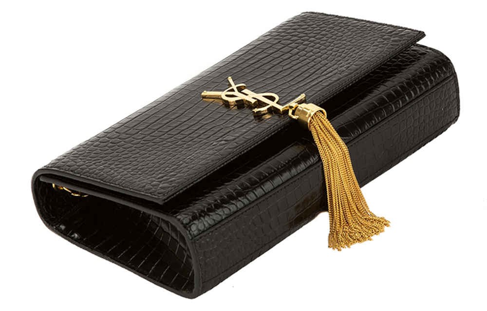SAINT LAURENT KATE Shiny Cow Leather Crossbody Bag Women"s Black