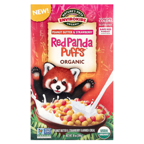 Nature's Path, Envirokidz, органические хлопья Red Panda Puffs™, арахисовая паста и клубника, 284 г (10 унций)