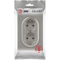 Розетка ЭРА Galaxy 15-2104-07 с заземлением двойная 2X2P+E Schuko 16А-250В IP20 титан | Эра Galaxy