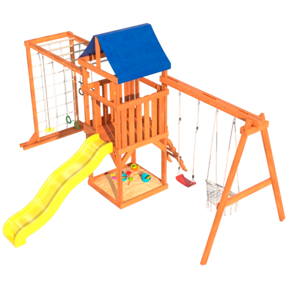 Детская площадка Fun Land с сеткой, рукоходом, качелями и плетенным креслом