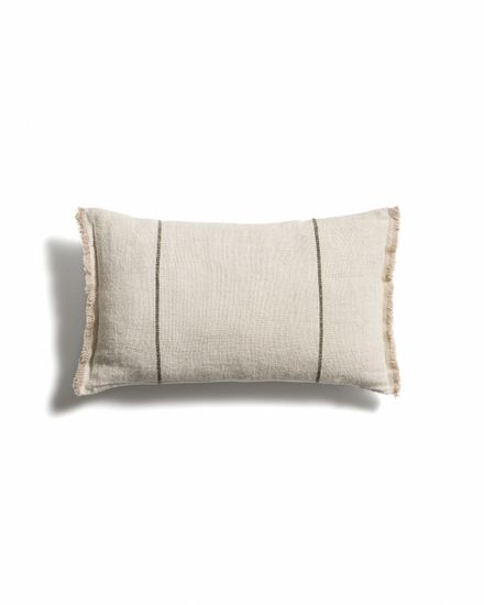 Чехол для подушки Lidore из бежевого льна с зелеными полосами, 30 x 50 см