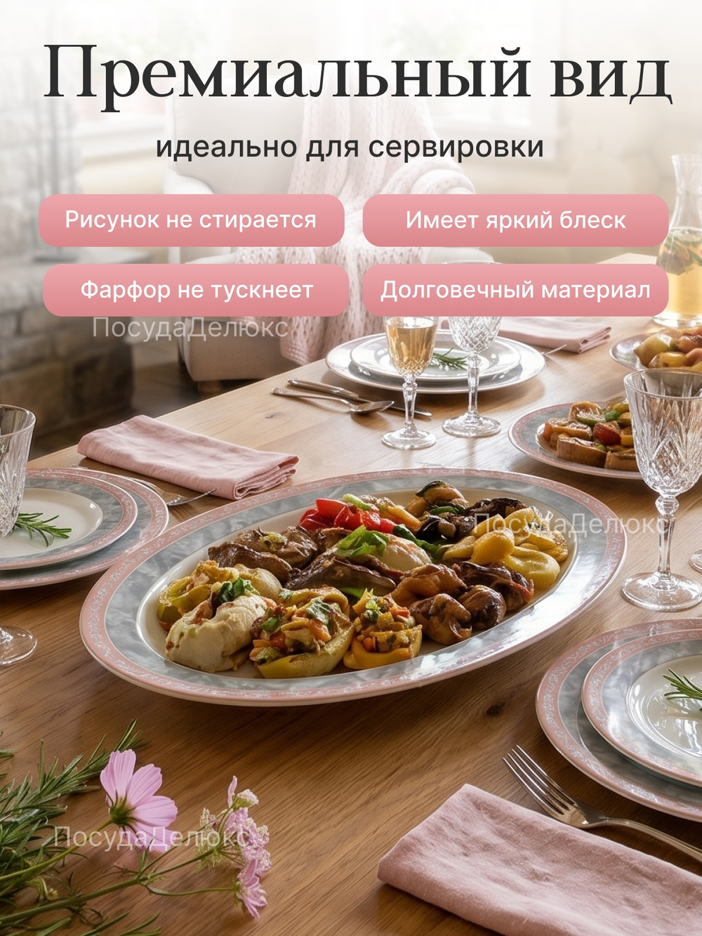 Блюдо овальное "Jana" Серый мрамор 36 см