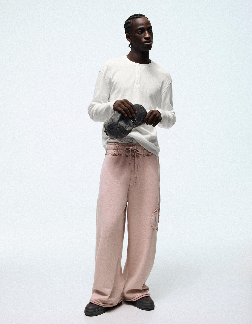 Мужской лонгслив-хенли slim fit - BERSHKA