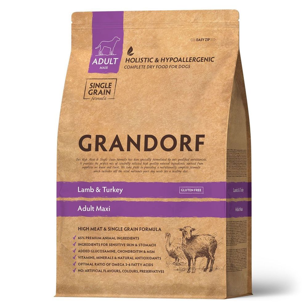 Уценка! Срок 20.08.26/ Сухой корм Grandorf DOG Lamb&Turkey Maxi для взрослых собак крупных пород, ягнёнок с индейкой