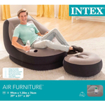 Кресло надувное Intex 68564 Ultra Lounge 137х102х79 см с пуфиком / Шезлонг надувной Интекс велюровый с подстаканником для дома и дачи
