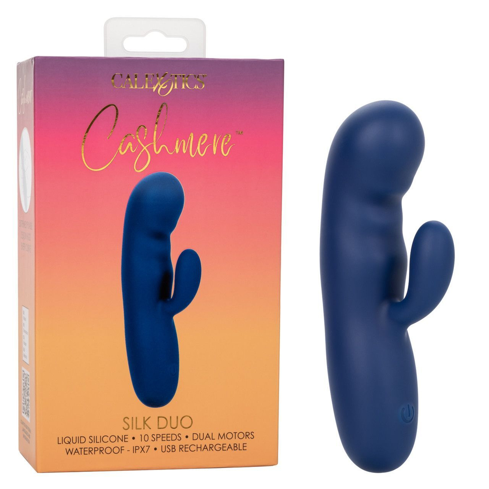 Синий вибромассажер-кролик Cashmere Silk Duo - 16,5 см. (Цвет: синий)