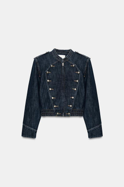 ZARA ДЖИНСОВАЯ КУРТКА TRF С ПУГОВИЦАМИ, ТЕМНЫЙ ИНДИГО