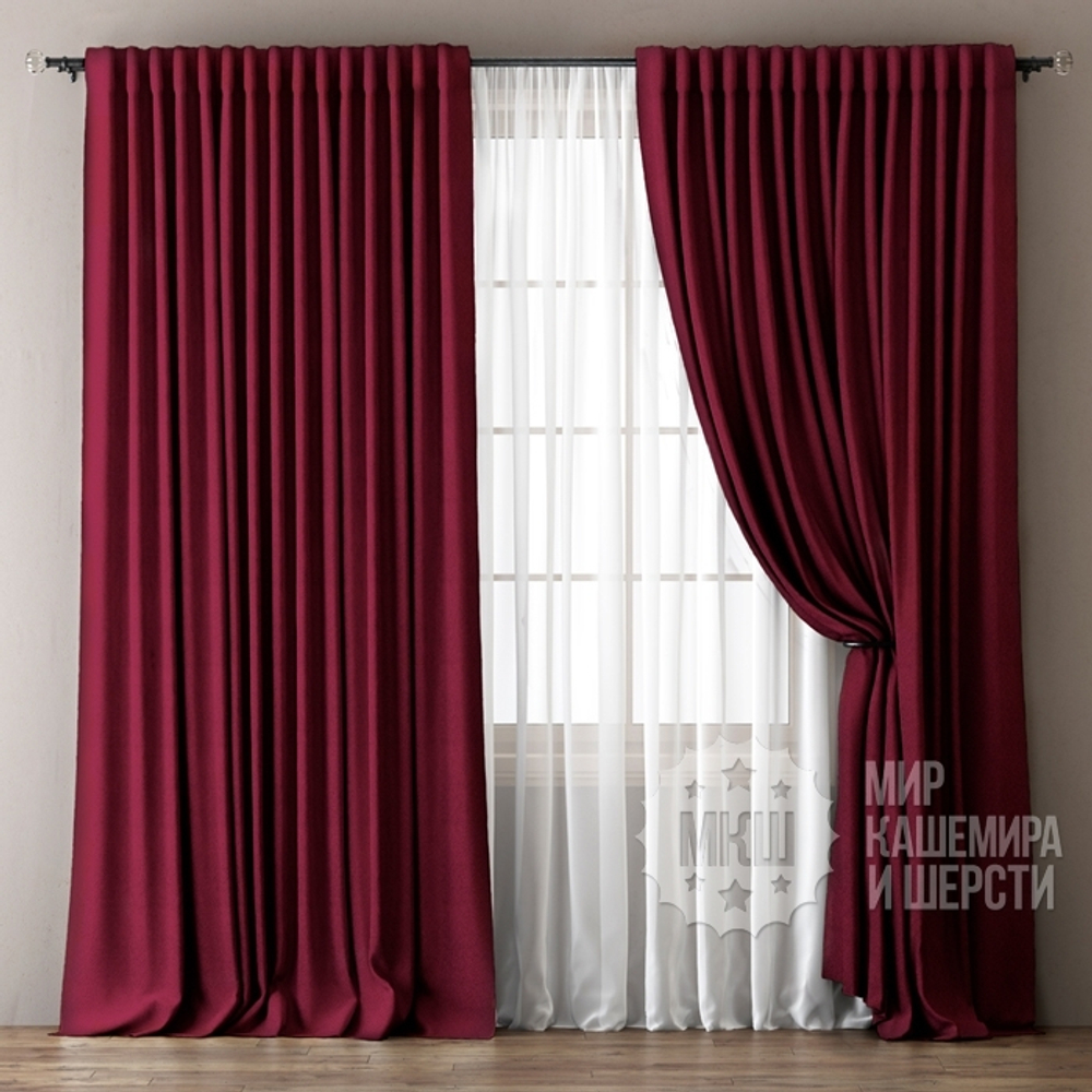 Комплект штор блэкаут с тюлью: ОМА (арт. BL01-243-03) - 300х270, (170х270)х2 см. - (Возможна высота 250 см.) - бордовые