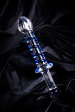 Фаллоимитатор Sexus Glass стеклянный с голубыми полосками 23 см