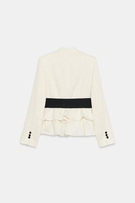 ZARA БЛЕЙЗЕР С РЮШАМИ И ПОЯСОМ, ЖЕЛТОВАТО-БЕЛЫЙ