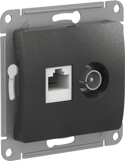 GLOSSA РОЗЕТКА двойная ТВ + компьютерная RJ45 кат. 5e, механизм, АНТРАЦИТ