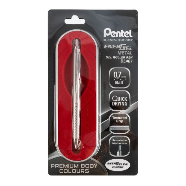 Ручка гелевая Energel Metal ⌀0.7 мм, TB цвет чернил: синий, Pentel BL407CZ TB
