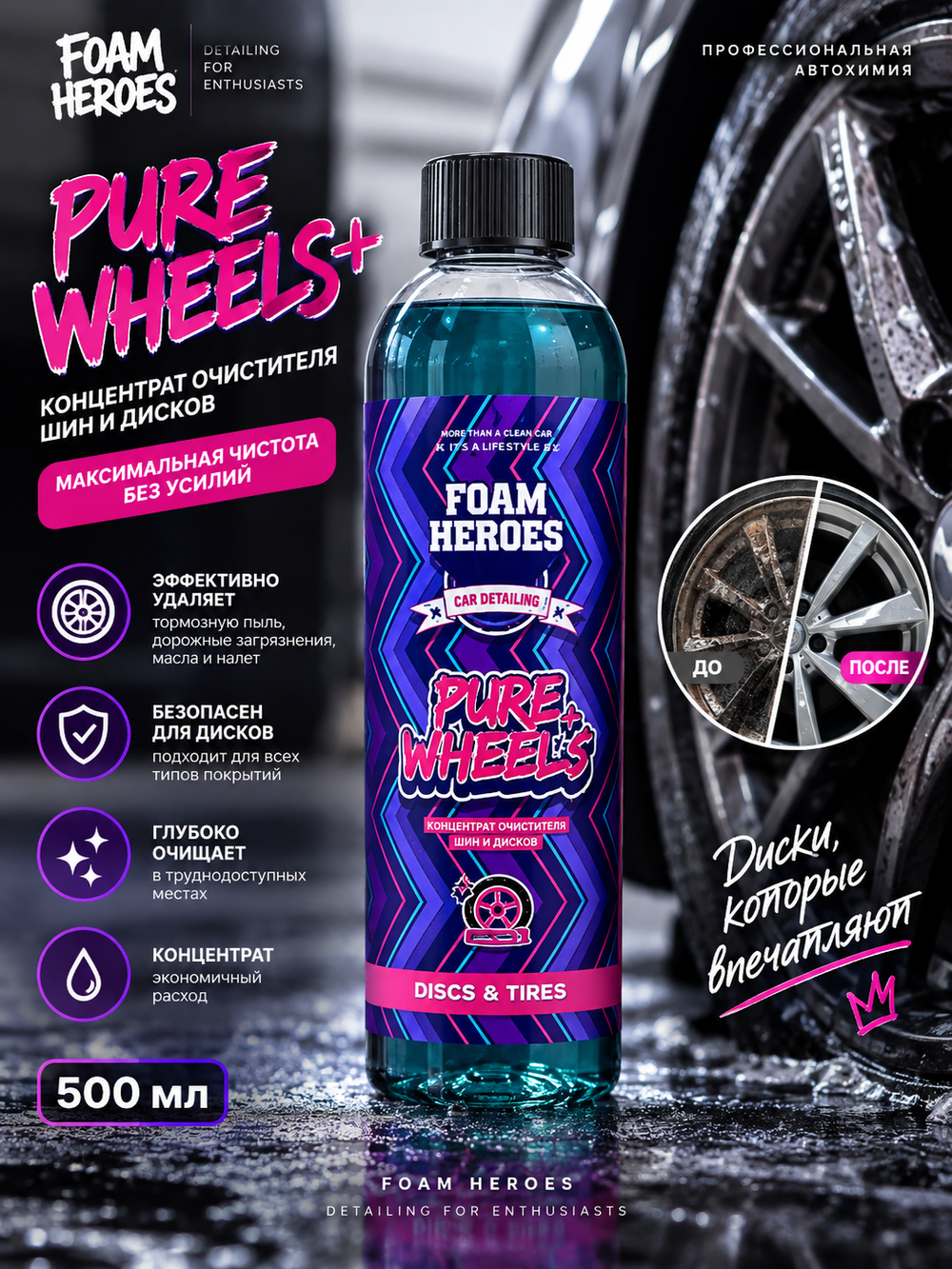 Foam Heroes Pure Wheels+ концентрат очистителя шин и дисков, 500мл