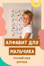 Развивающий плакат постер "Алфавит Boys World", постер интерьерный детский, картина в детскую комнату алфавит 50/70см