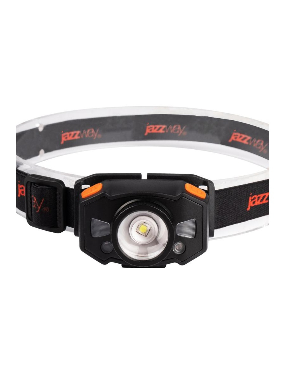 Фонарь аккумуляторный налобный AccuH1-L5WZ-og zoom LED 5Вт + 2хRED SMD IP54 5 режимов: 100проц. 180лм 3.5ч/50проц. 110лм 5.5ч/30проц. 65лм 15ч/красн. 28ч/мигающ. красн. 12ч аккум. 0.8А.ч управл. жестами черн./оранж. JazzWay 5036611