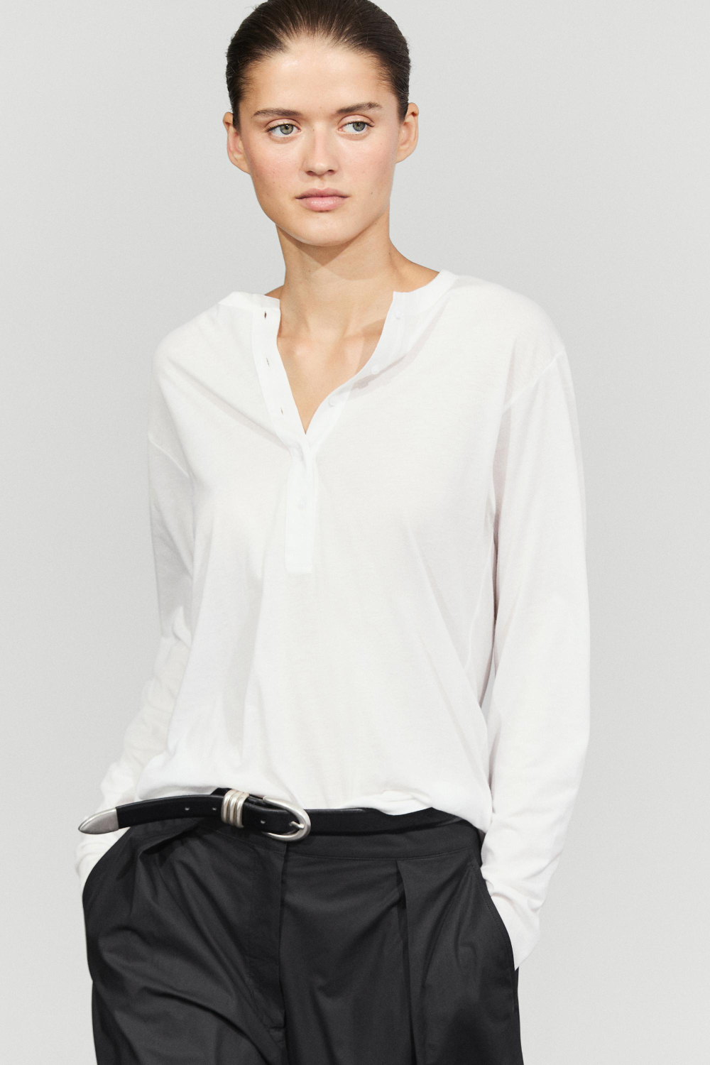 Massimo Dutti Футболка-хенли из 100% хлопка, белый