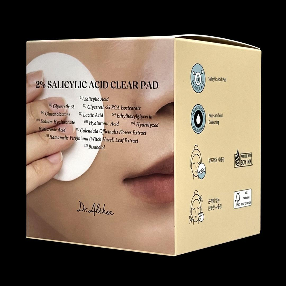 Отшелушивающие тонер-пэды для лица с салициловой кислотой Dr. Althea 2% Salicylic Acid Clear Pad, 60шт
