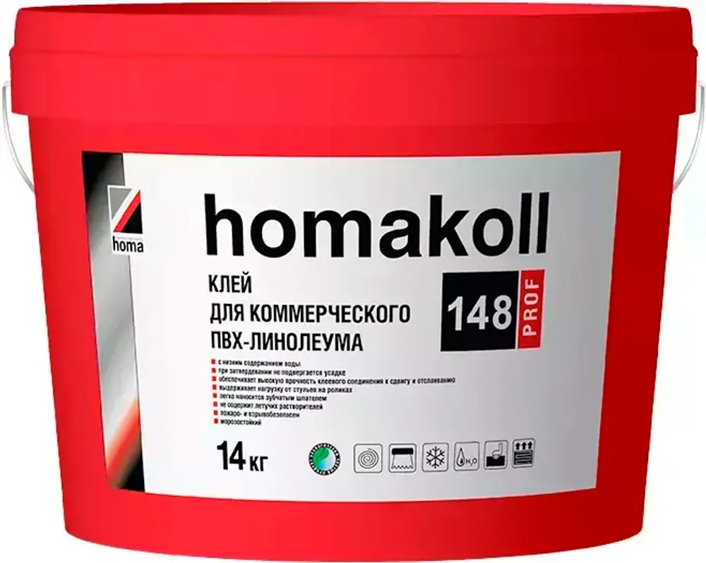 Клей для коммерческого ПВХ-линолеума водно-дисперсионный Homakoll 148 Prof 14 кг