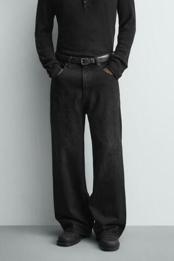 ZARA ДЖИНСЫ BAGGY FIT С РАЗРЕЗАМИ, ЧЕРНЫЙ