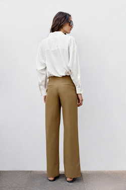 ZARA БРЮКИ BOOTCUT С ДЕКОРАТИВНОЙ СТРОЧКОЙ, ХАКИ