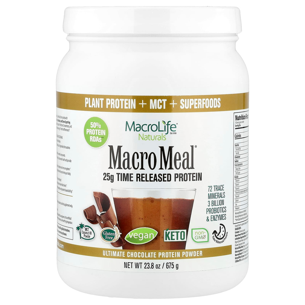 Macrolife Naturals, Macro Meal®, протеиновый порошок, со вкусом шоколада, 675 г (23,8 унции)