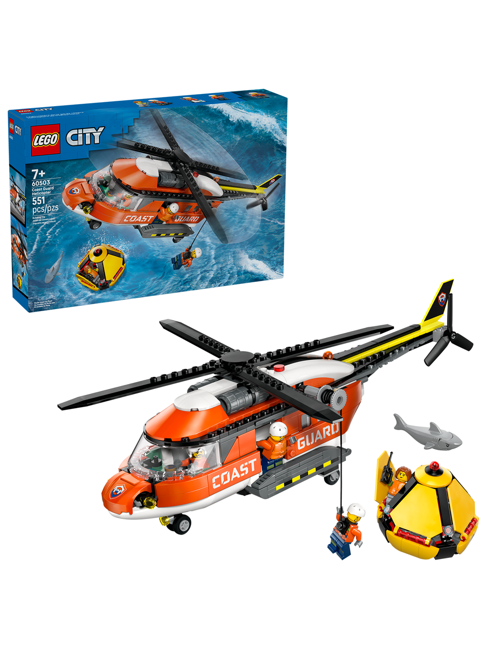 Конструктор Лего Сити Вертолёт береговой охраны 60503 | LEGO City Coast Guard Helicopter | спасательный 551 деталей 7+