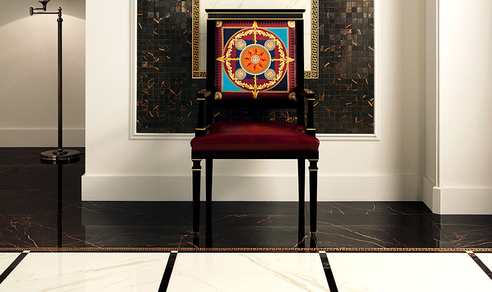 Декор Versace 240073 MARBLE CASSETTONE FOGLIA NERO RETTIFICATO LAPPATO 58,5x58,5