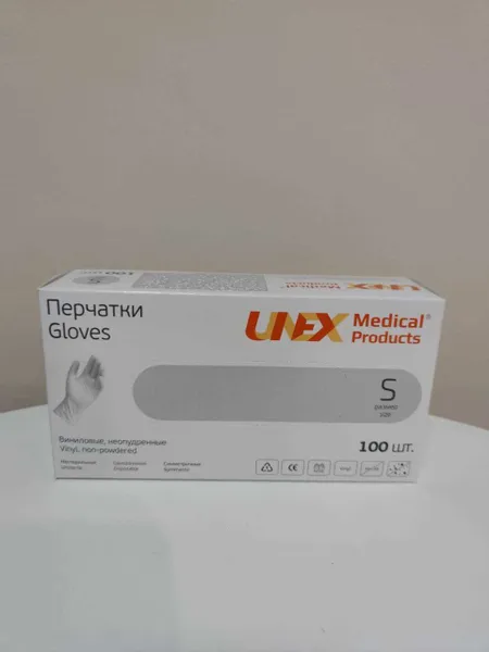 Перчатки виниловые S неопудренные (100шт/упак)