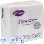Салфетки бумажные Plushe Standart 1-слойные 24х24 см белые (100 листов в пачке)