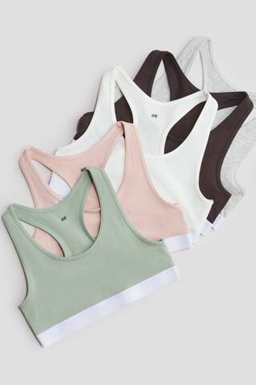 H&M Набор из 5 хлопковых топов, светло-зеленый