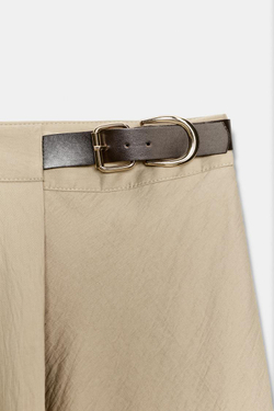 ZARA ЮБКА МИДИ С ПРЯЖКОЙ, МЯГКИЙ КАШТАНОВЫЙ