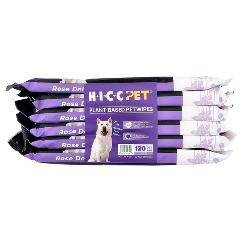 HICC Pet, салфетки для животных на растительной основе, для собак и кошек, с дамасской розой, 6 упаковок по 20 салфеток