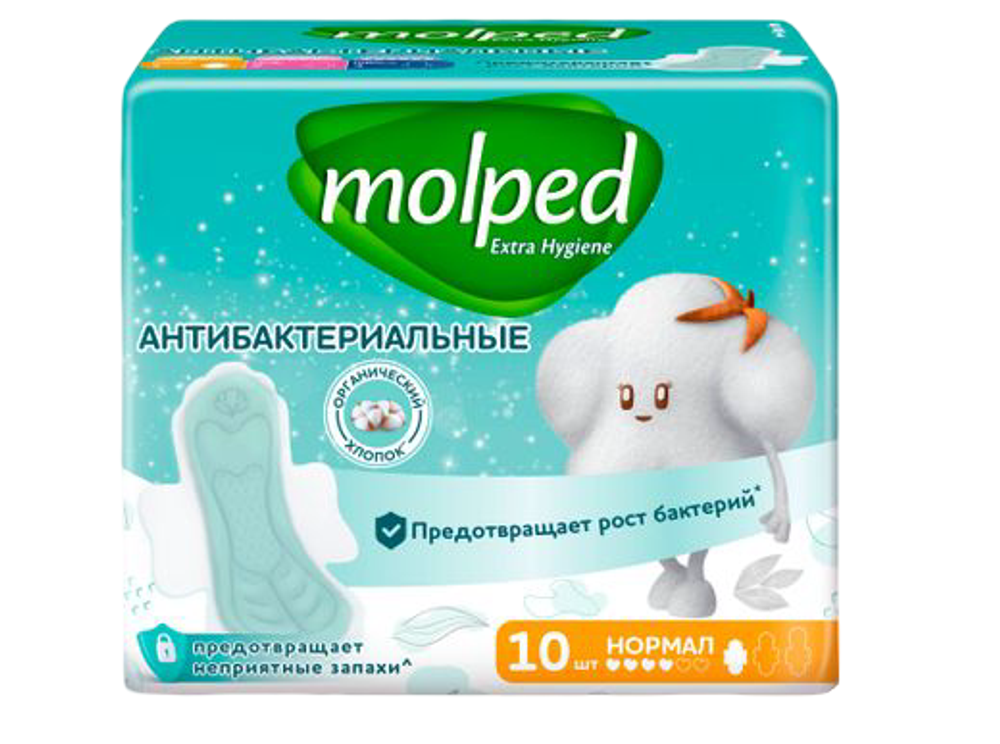 Прокладки антибактериальные Molped нормал 4капл.10шт