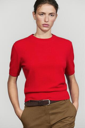 Massimo Dutti Джемпер из смесовой шерсти с короткими рукавами, красный