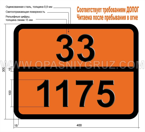Табличка Опасный груз 33-1175 ЭТИЛБЕНЗОЛ