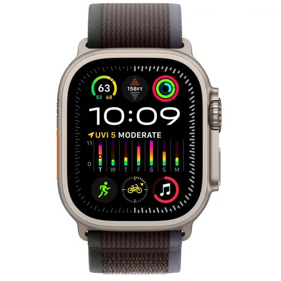 Часы Apple Watch Ultra 2, 2024, 49 мм, титан натурального цвета, ремешок Trail цвета «синий/чёрный»