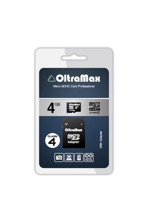 карта памяти OltraMax microSD 4 Gb 4cl.+адапт.