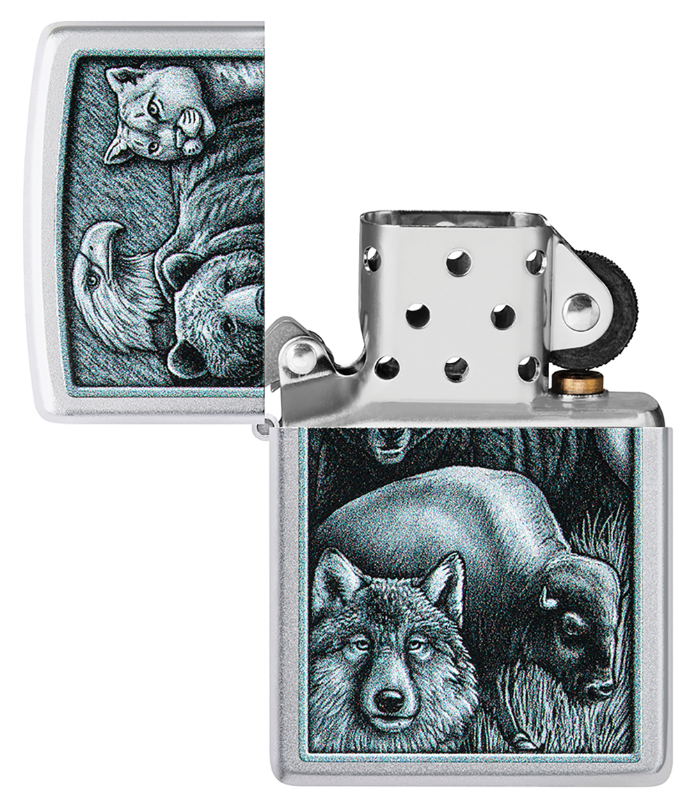 Зажигалка ZIPPO Animal Kingdom Design с покрытием Satin Chrome, латунь/сталь, серебристая, матовая,