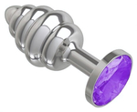 Анальная пробка Butt Plug Silver ребристая фиолетовый 8 см