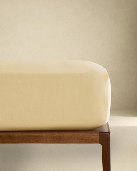 Простыня на резинке Zara Home хлопок, лён 100%, однотонный, 3115/900