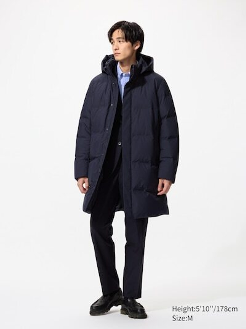 UNIQLO Бесшовный удлиненный пуховик, темно-синий
