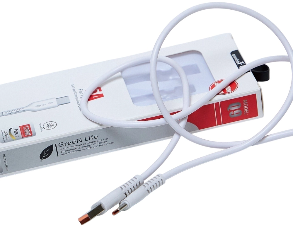 Кабель USB Type-C 5А белый 1м Gianho быстрая зарядка