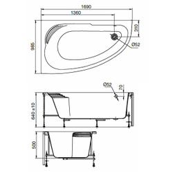 Акриловая ванна Roca MERIDA 170x100x48 правая ZRU9302993 схема