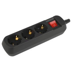 Колодка ЭРА KX-3es-B 3 розетки с заземлением с выключателем черная | Электротовары