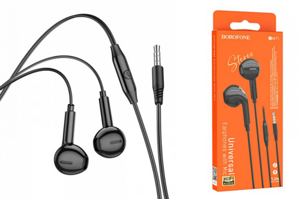 Гарнитура Borofone BM71, вкладыши, разъем Jack, кабель 1.2 м Black