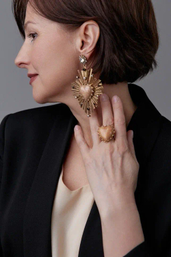 Серьги Celeste G, со вставкой из смальты и кристаллами Swarovski, CS24.2-1765 (бежевый)