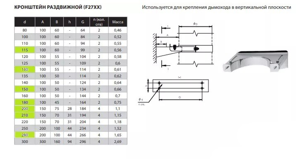 Кронштейн раздвижной № 1 (430/1,0 мм) Ф210 нерж (Коракс)