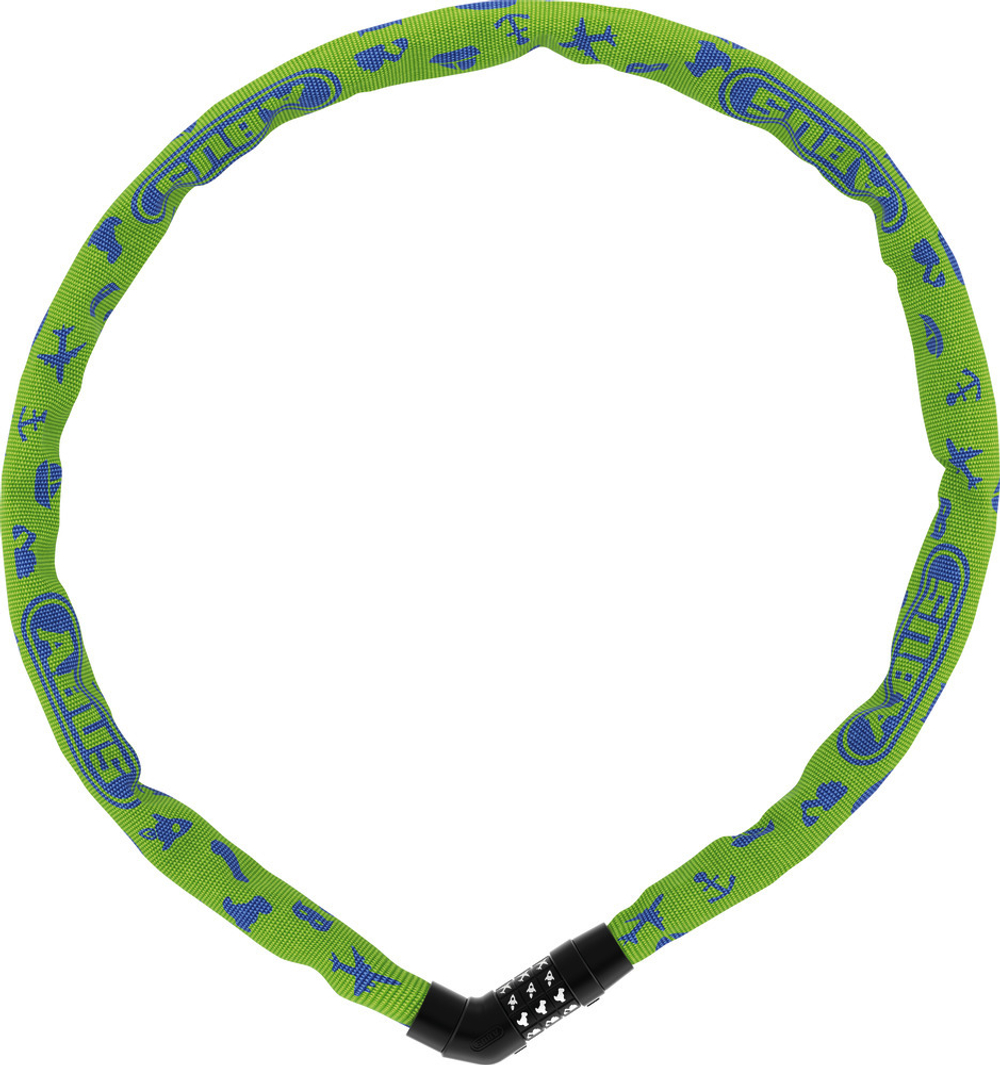 Замок вело цепь 4мм, кодовый разр, Steel-O-Chain 4804C/75см LM SYMBOLS класс защиты 3/15, 360гр зеленый ABUS